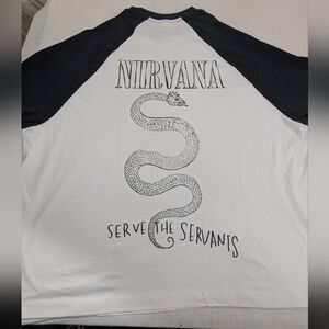 Nirvana Serve The Servants Serpent Off White Tee Black Jersey Sleeves XL